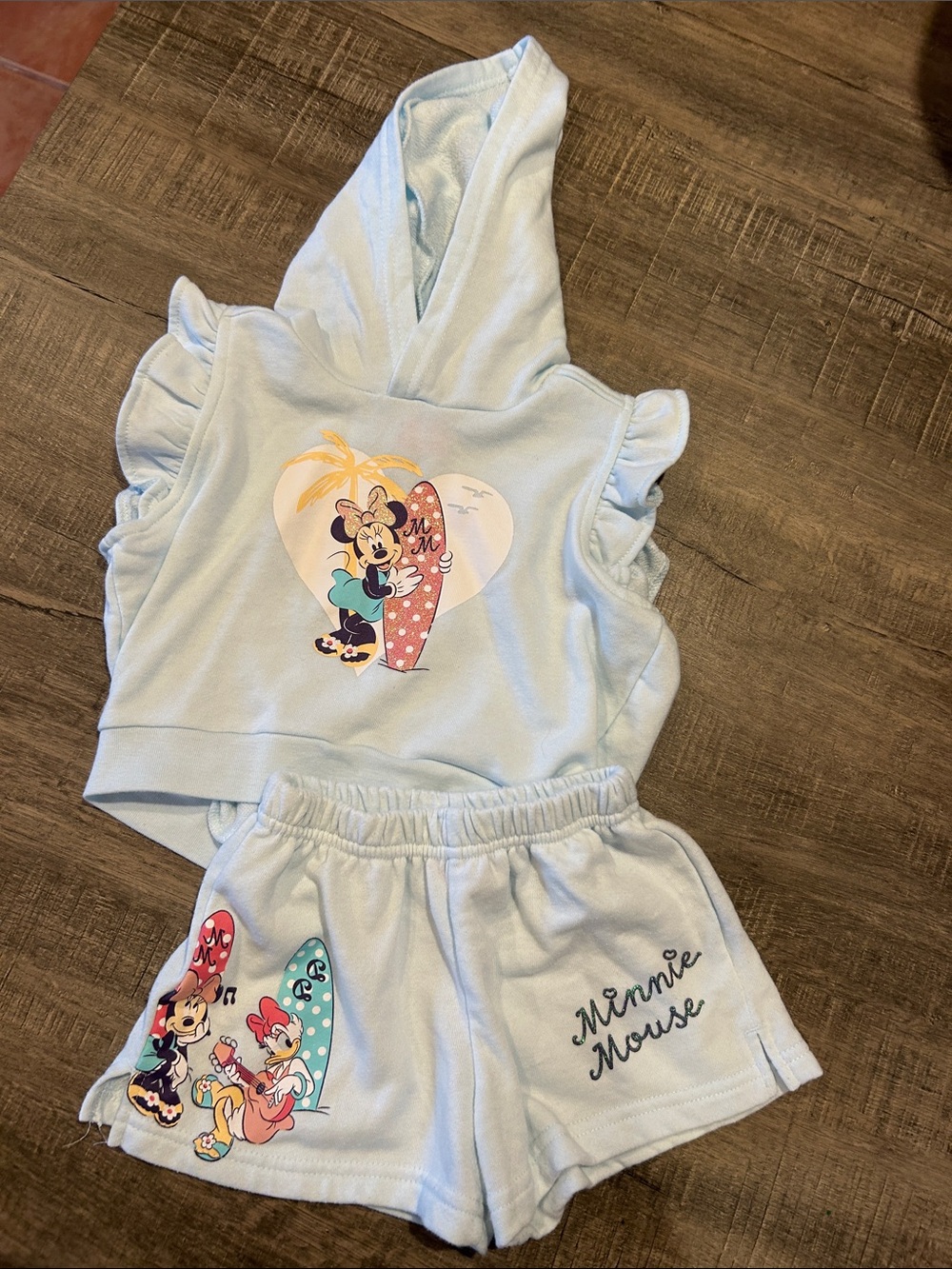 Disney Minnie Mouse Light Blue Hooded Set with Ruffle Sleeves